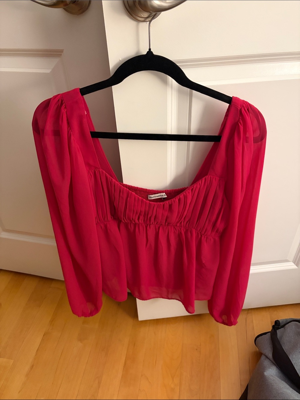 Abercrombie & Fitch Hot Pink Puff-Sleeve Square Neck Blouse